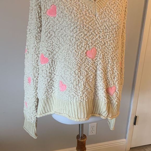 Cozy Cream and Pink Heart Sweater - Picture 2 of 7